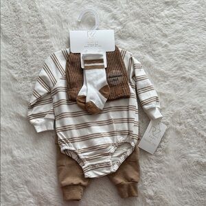 Rachel Zoe Striped Cream and Tan Kids Set